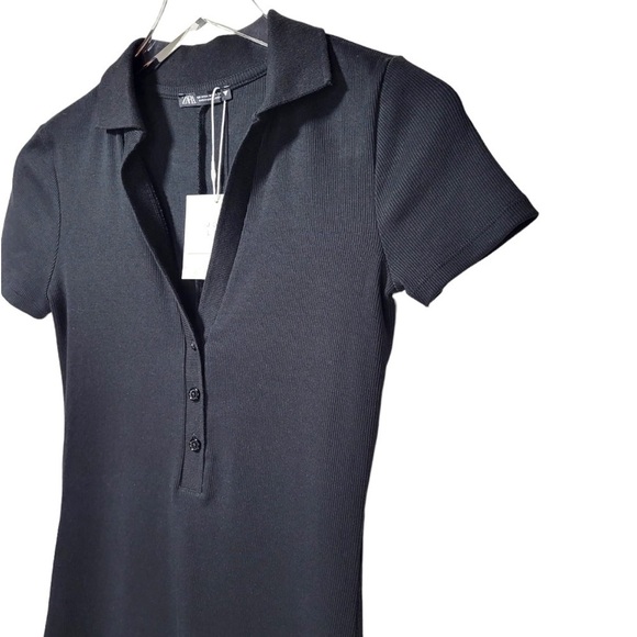 NWT Zara Short Sleeve Ribbed Polo Bodysuit-Romper in Black - Picture 7 of 12